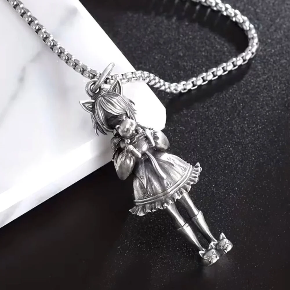 Girl w/ Cat Necklace Longline Doll Cute Slippers Trendy Unisex Goth Edgy Anime
